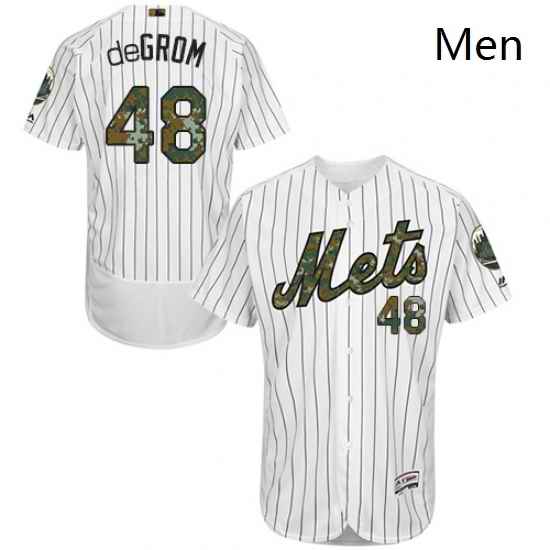 Mens Majestic New York Mets 48 Jacob deGrom Authentic White 2016 Memorial Day Fashion Flex Base MLB Jersey